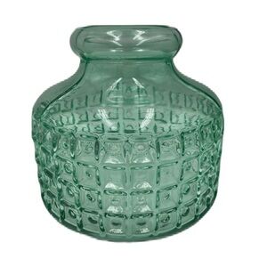 Green Glass Vase With Checkered Pattern Table Décor No Lid